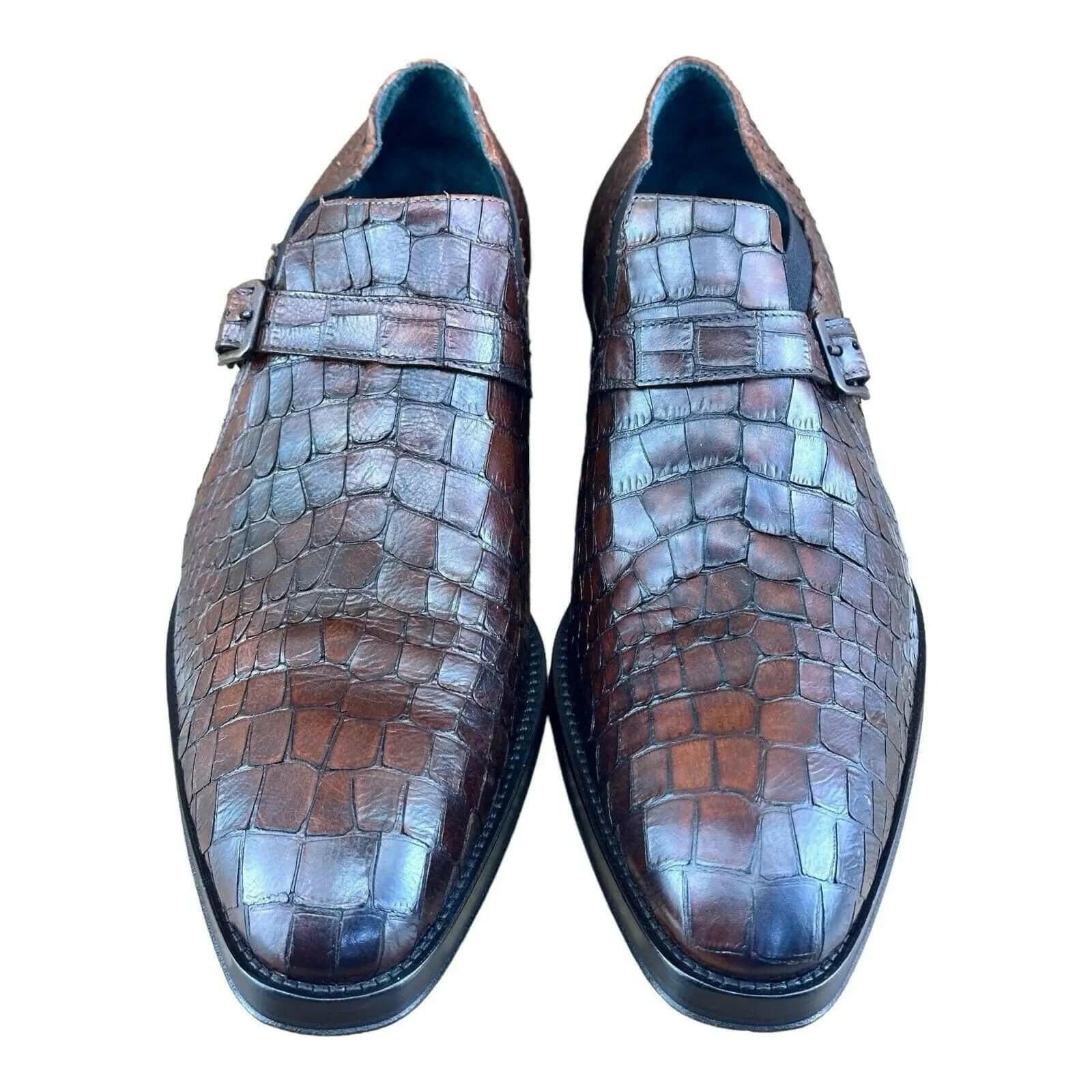 Jo Ghost Men Croc - Embossed Monk Shoes - AZINIJo Ghost