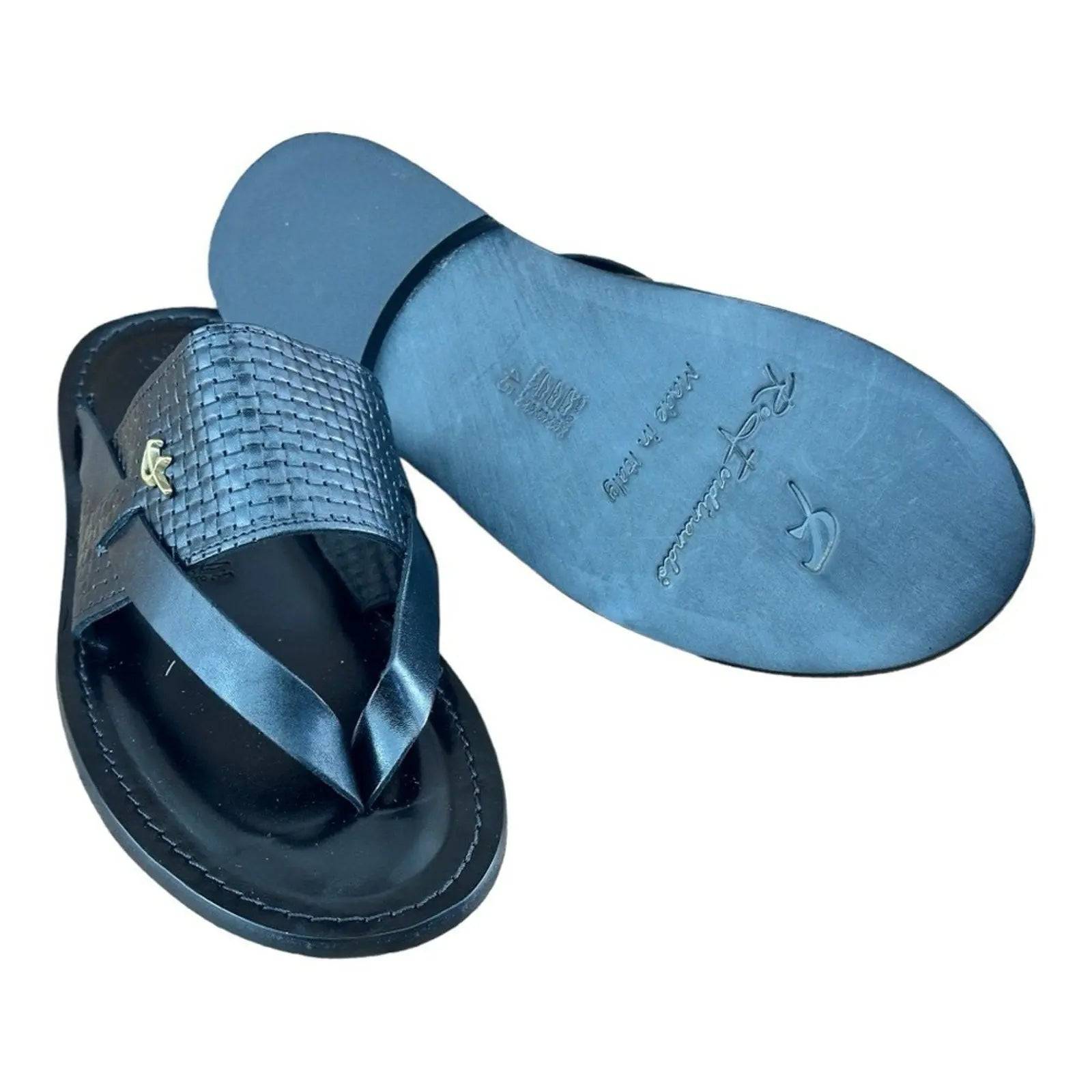 Re Ferdinando Black flip flops sandal Men - AZINIRe Ferdinando