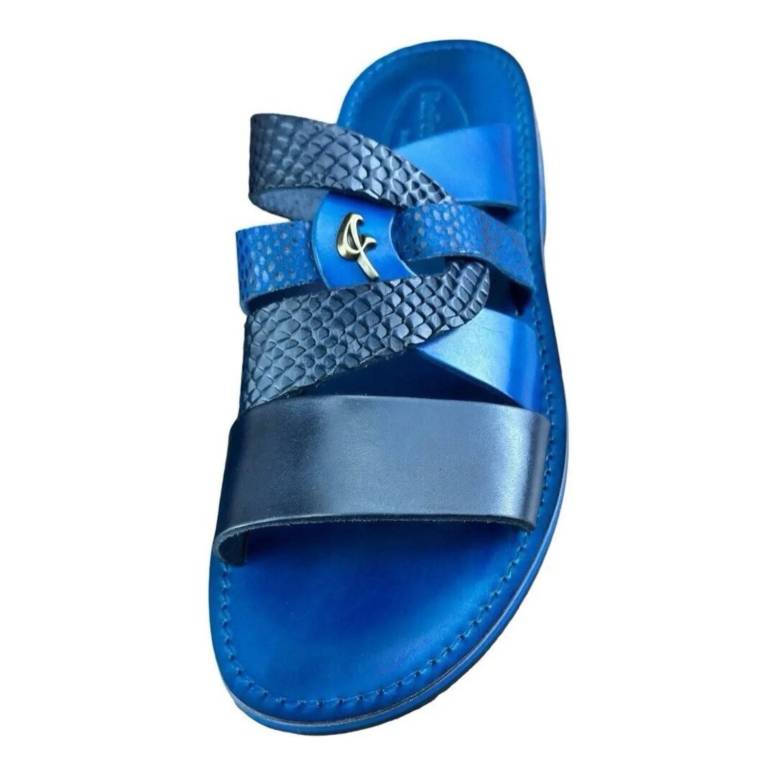 Re Ferdinando Vero Cuoio Blue Slides sandal - AZINIRe Ferdinando