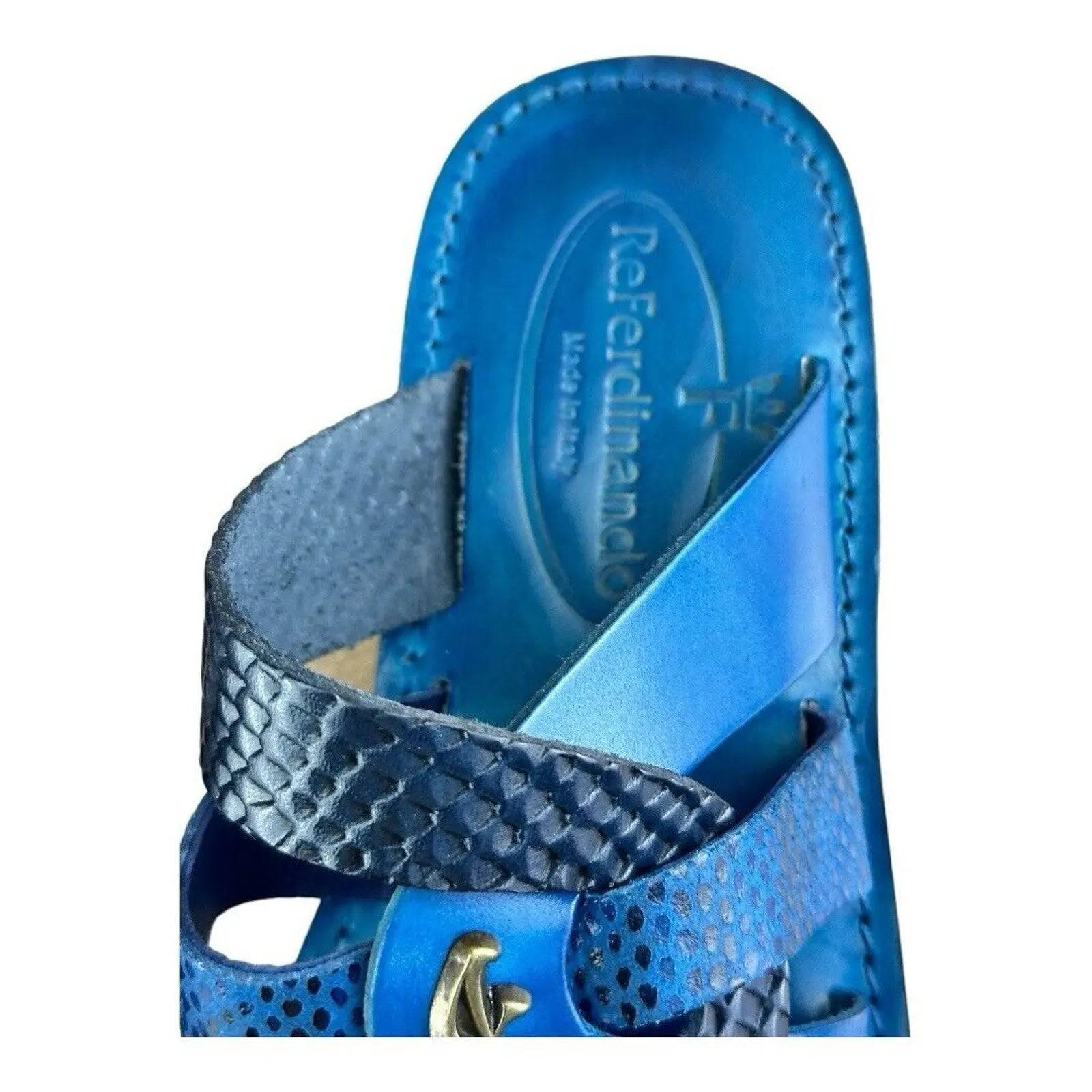 Re Ferdinando Vero Cuoio Blue Slides sandal - AZINIRe Ferdinando