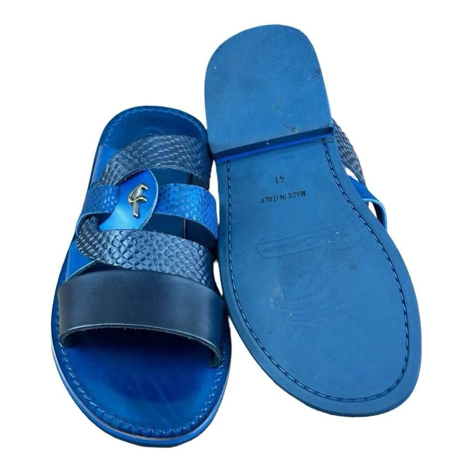 Re Ferdinando Vero Cuoio Blue Slides sandal - AZINIRe Ferdinando