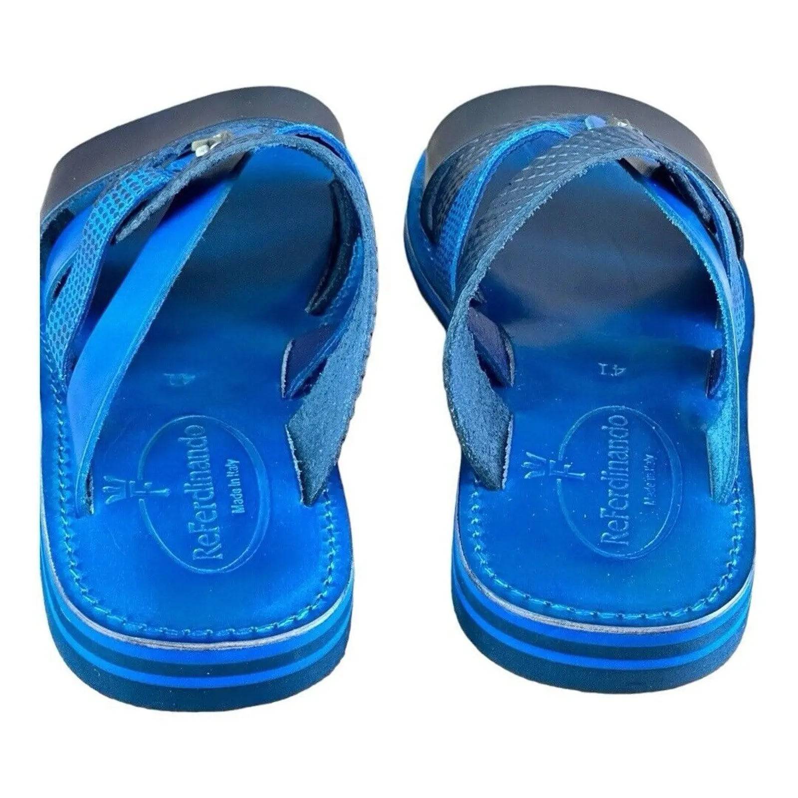 Re Ferdinando Vero Cuoio Blue Slides sandal - AZINIRe Ferdinando